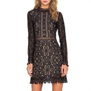 For Love & Lemons Florence Black Geometric Lace Mini Dress Size Medium